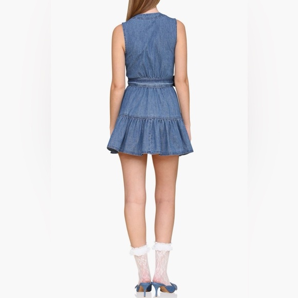 Avec Les Filles Denim Tie Waist Wrap Mini Dress NEW - Picture 2 of 6